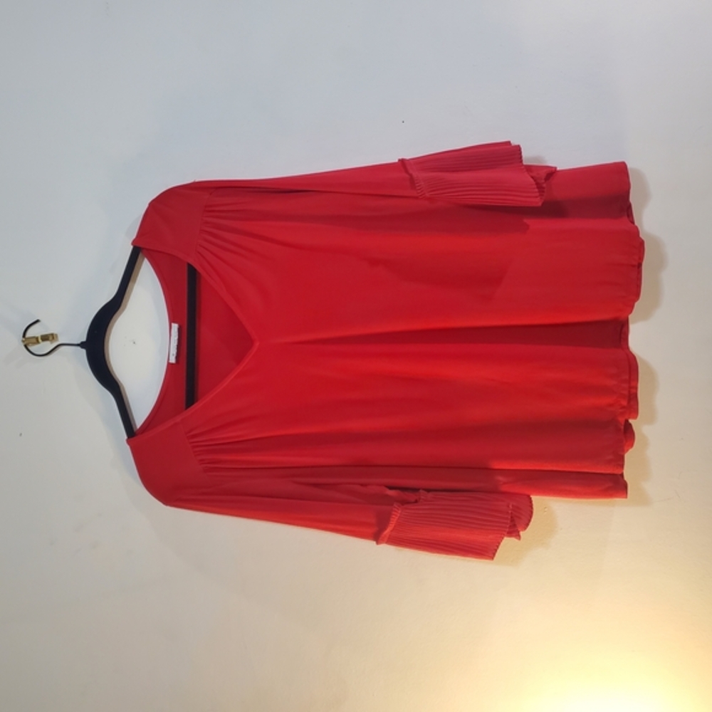 Skies Are Blue Scarlet Top with Pleated Sleeves